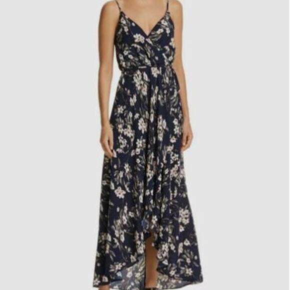 Aqua Blue w/ Pink Floral Faux Wrap Maxi Dress - Medium - Picture 2 of 16